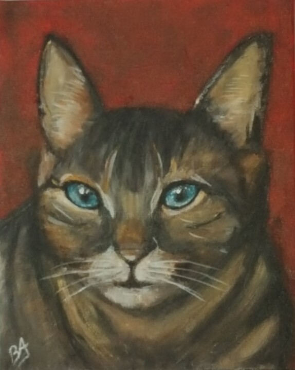 Peinture intitulée "chat rayé" par Brigi'Art, Œuvre d'art originale, Acrylique Monté sur Châssis en bois