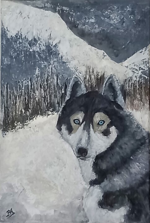 Peinture intitulée "Entre chien et loup…" par Brigi'Art, Œuvre d'art originale, Acrylique Monté sur Châssis en bois