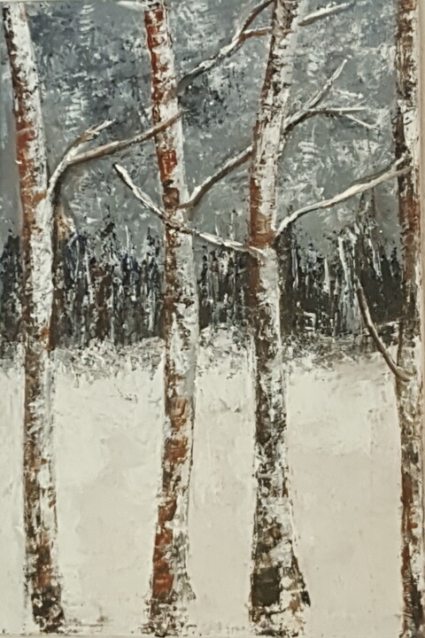Peinture intitulée "Arbre Neige Bouleau…" par Brigi'Art, Œuvre d'art originale, Acrylique Monté sur Châssis en bois