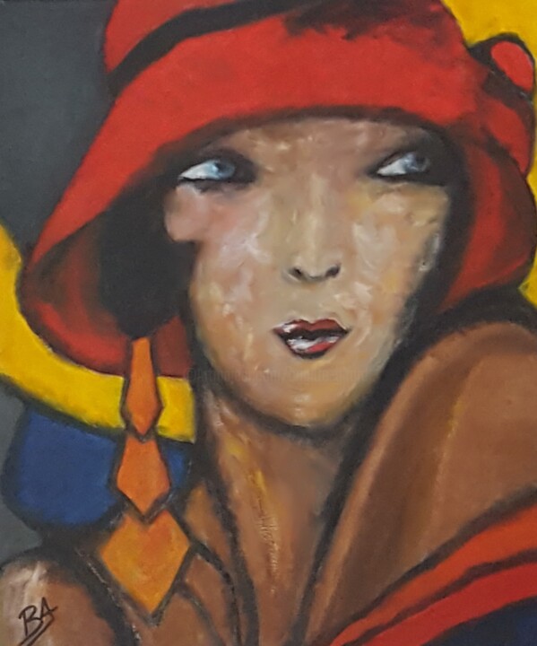 Peinture intitulée "Femme Rayon Chapeau…" par Brigi'Art, Œuvre d'art originale, Acrylique Monté sur Châssis en bois