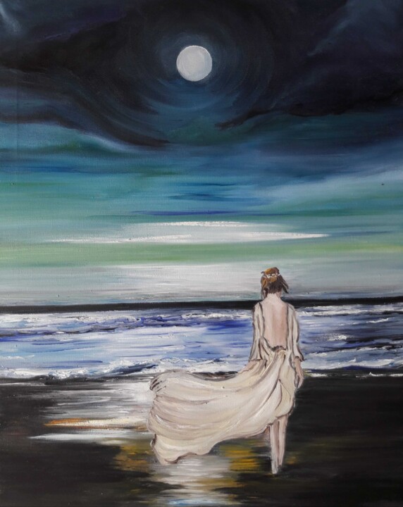 Painting titled "Contemplation" by Brigitte Andre, Original Artwork, Acrylic Mounted on Wood Stretcher frame
