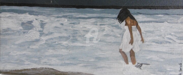 Ζωγραφική με τίτλο "jeune fille bord de…" από Brigitte Barcelo, Αυθεντικά έργα τέχνης, Ακρυλικό