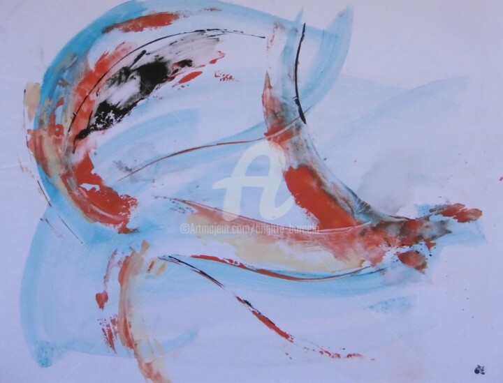 Pittura intitolato "Au fil de l ' eau" da Brigitte Barcelo, Opera d'arte originale, Gouache Montato su Pannello di legno