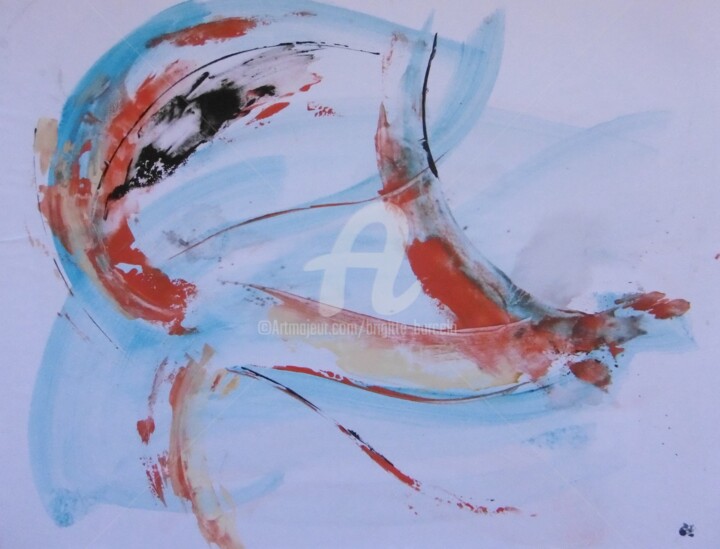 Painting titled "Au fil de l ' eau" by Brigitte Barcelo, Original Artwork, Gouache Mounted on Wood Panel