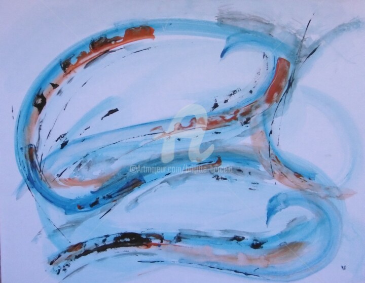 Painting titled "Abstrait 7" by Brigitte Barcelo, Original Artwork, Gouache Mounted on Wood Panel