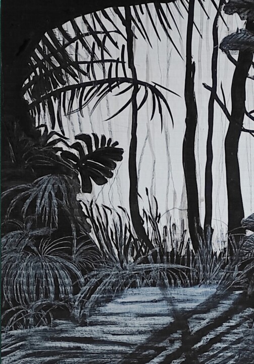 Tekening getiteld "Forêt Tropicale" door Brigitte Barcos Nosetti, Origineel Kunstwerk, Inkt