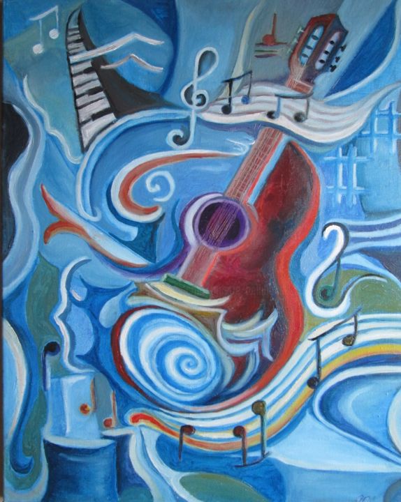 Painting titled "Blues" by Brigitte Belhache-Brivoal, Original Artwork, Oil