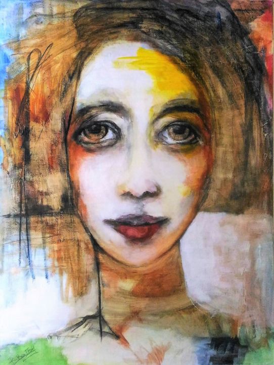 Malerei mit dem Titel "portrait-rencontre-…" von Brigitte Benitah, Original-Kunstwerk, Acryl