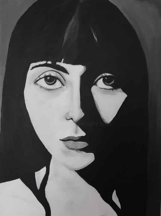 Painting titled "Portrait femme - 4…" by Brigitte Benitah, Original Artwork, Acrylic