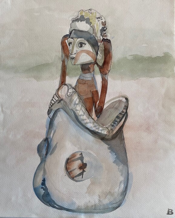 Картина под названием "Totem" - Brigitte Böhme, Подлинное произведение искусства, Акварель