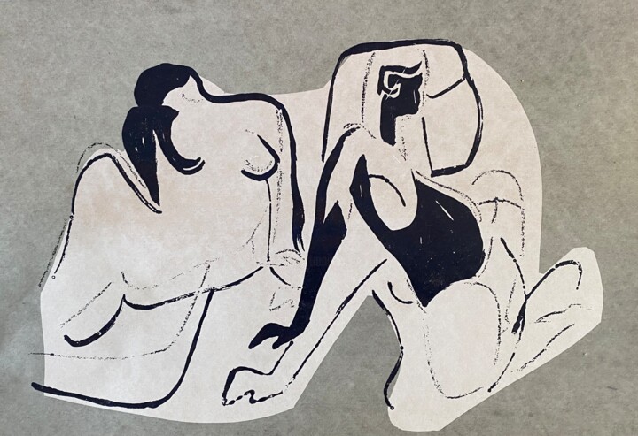 Drawing titled "Zwei Frauen" by Brigitte Böhme, Original Artwork, Screenprinting