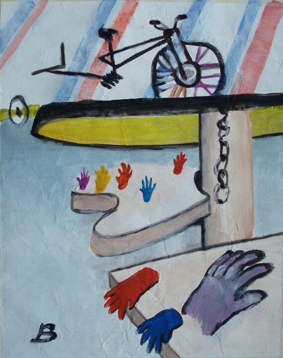 Painting titled "halbes Fahrrad" by Brigitte Böhme, Original Artwork, Acrylic