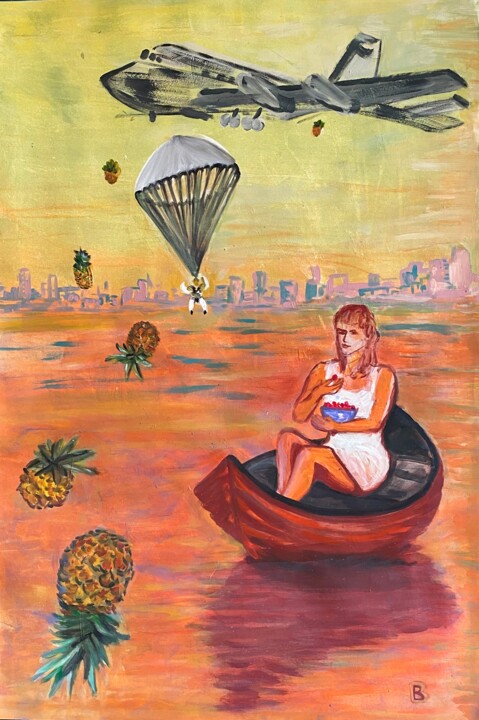 Malerei mit dem Titel "Der Traummann fällt…" von Brigitte Böhme, Original-Kunstwerk, Acryl