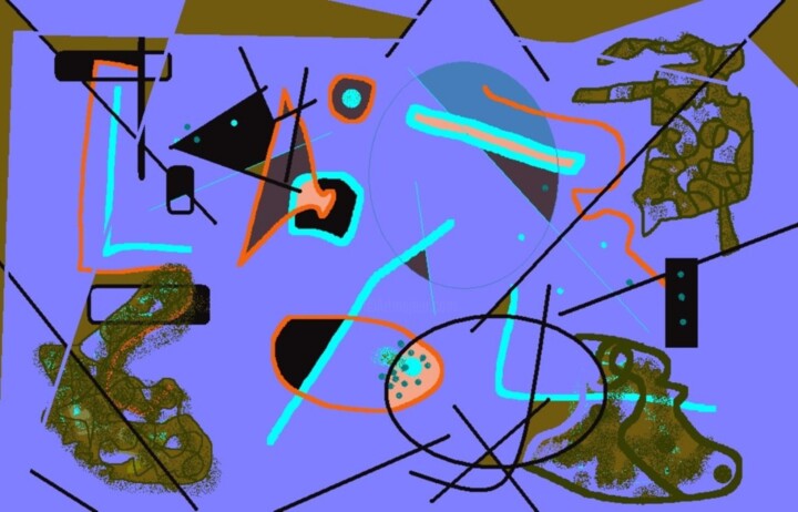 Digital Arts titled "Spiel auf blau" by Brigitte Böhme, Original Artwork, Digital Painting