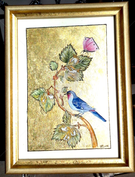 Ζωγραφική με τίτλο "l-oiseau-sur-sa-bra…" από Brigitte Boulanger, Αυθεντικά έργα τέχνης