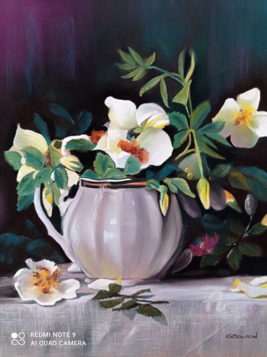 Pintura intitulada "Composition au pot…" por Brigitte Bouron, Obras de arte originais, Pastel