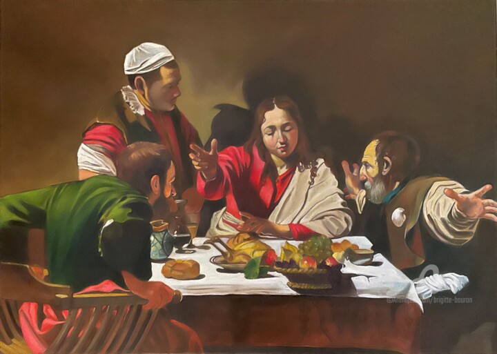 Peinture intitulée "Etude de : Diner à…" par Brigitte Bouron, Œuvre d'art originale, Huile Monté sur Châssis en bois
