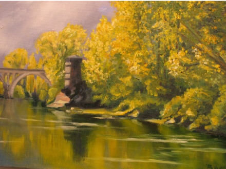 Painting titled "au bord de l'eau" by Brigitte Bouysse, Original Artwork, Oil