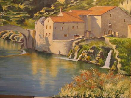 Painting titled "le moulin de la dou…" by Brigitte Bouysse, Original Artwork, Oil