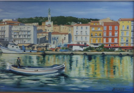 Painting titled "le port de sete" by Brigitte Bouysse, Original Artwork, Oil