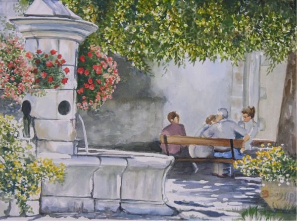 Painting titled "fontaine de l'hospi…" by Brigitte Bouysse, Original Artwork, Oil