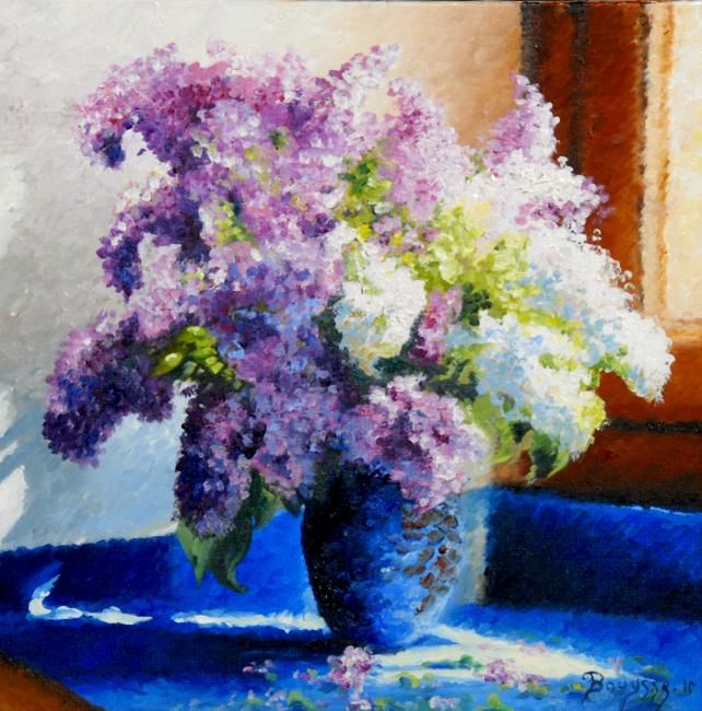 Painting titled "bouquet de lilas" by Brigitte Bouysse, Original Artwork, Oil