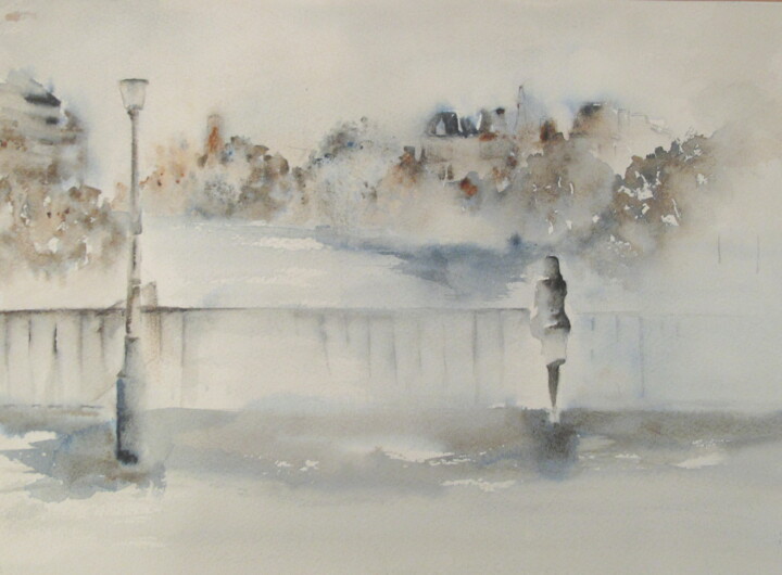 Pintura intitulada "Paris" por Brigitte Chevalier, Obras de arte originais, Aquarela