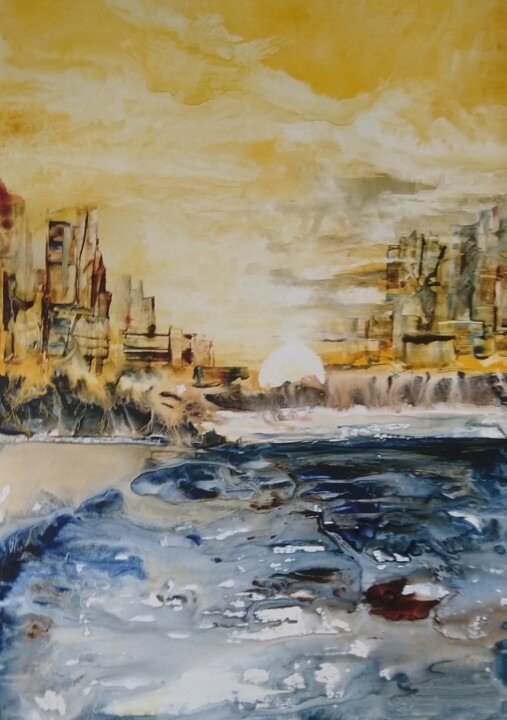 Pintura intitulada "rivage" por Brigitte Chevalier, Obras de arte originais, Aquarela