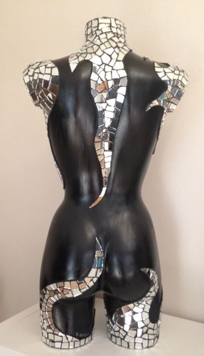Sculpture titled "buste miroir" by Brigitte Coleau, Original Artwork, Mosaic