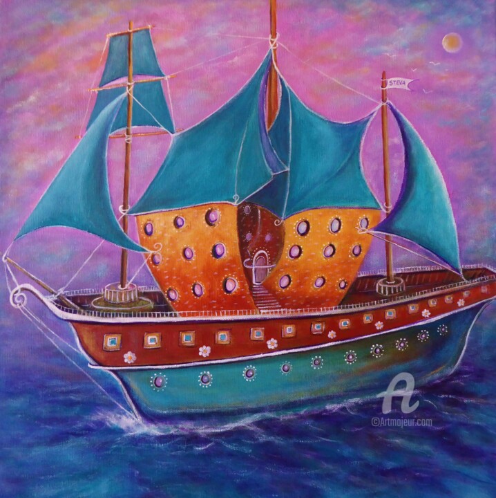 Peinture intitulée "Une croisière de rê…" par Brigitte Conan (Steva), Œuvre d'art originale, Acrylique