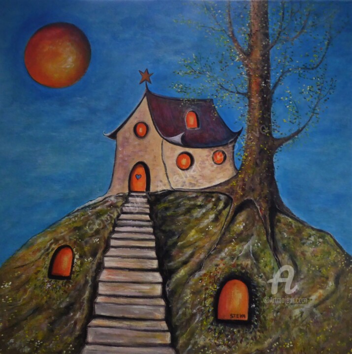 Pintura titulada "La chapelle ou le g…" por Brigitte Conan (Steva), Obra de arte original, Acrílico