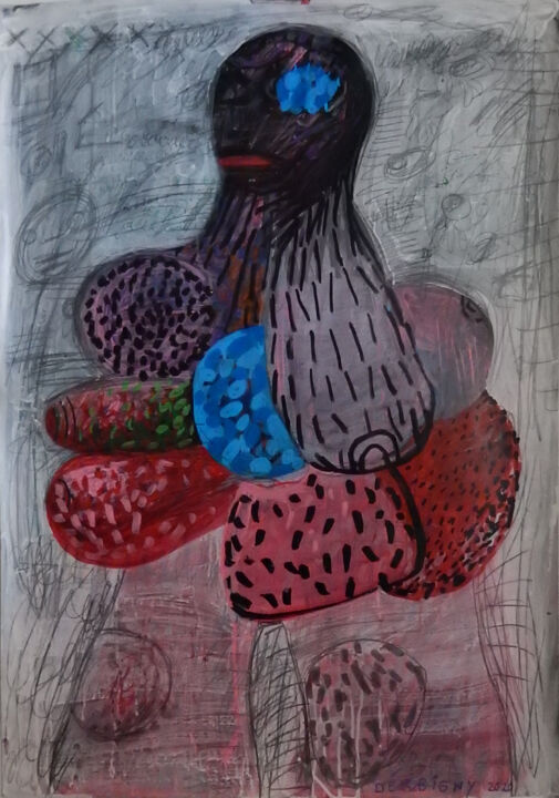 Dessin intitulée "Vénus grappe" par Brigitte Derbigny, Œuvre d'art originale, Acrylique