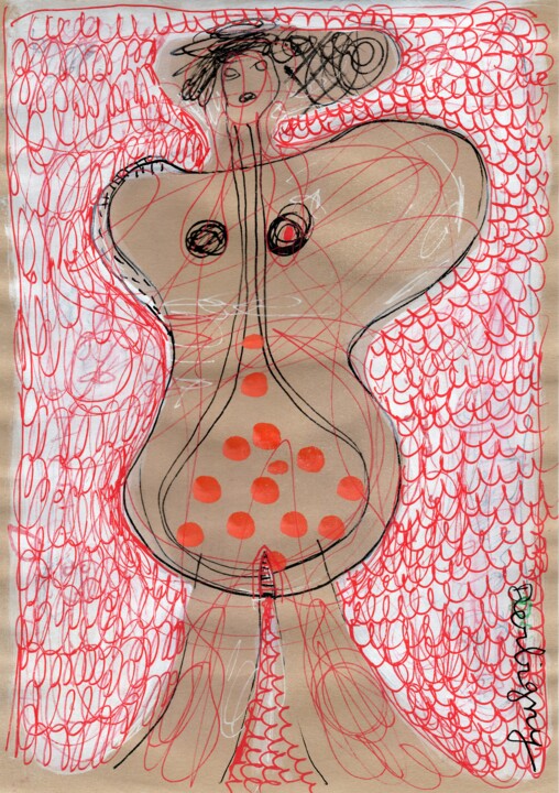 Zeichnungen mit dem Titel "Vénus guitare" von Brigitte Derbigny, Original-Kunstwerk, Acryl