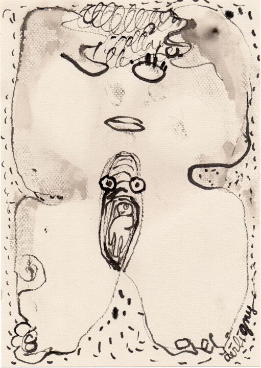 Drawing titled "Bain de soleil n° 2" by Brigitte Derbigny, Original Artwork, Ink