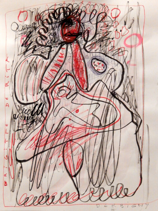 Zeichnungen mit dem Titel "Brigitte de Rita" von Brigitte Derbigny, Original-Kunstwerk, Marker