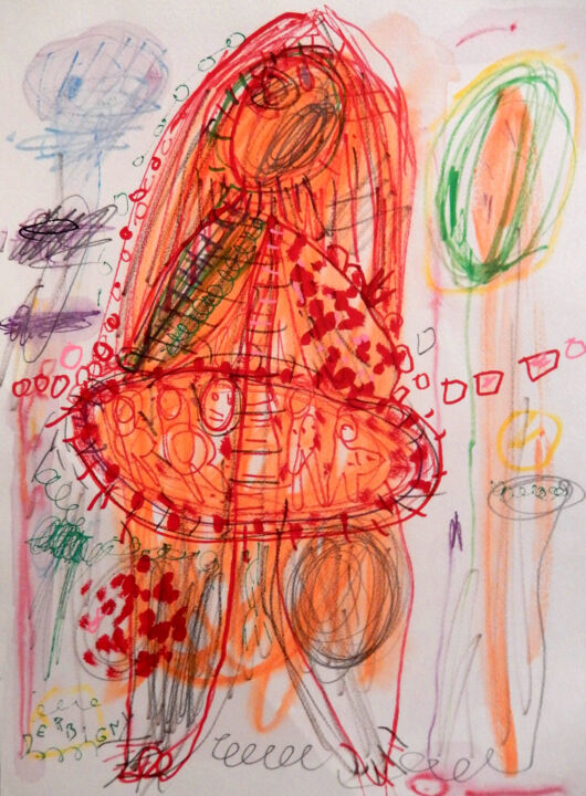 Dibujo titulada "La jeune mariée" por Brigitte Derbigny, Obra de arte original, Acrílico