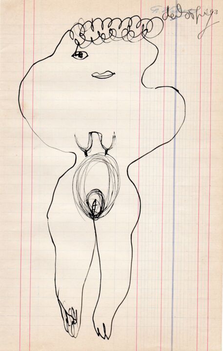 Zeichnungen mit dem Titel "Vénus pensive" von Brigitte Derbigny, Original-Kunstwerk, Marker