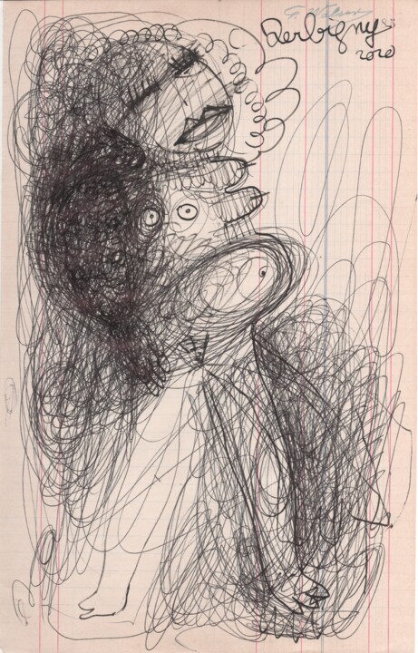 Drawing titled "Vénus ébouriffée 2" by Brigitte Derbigny, Original Artwork, Ballpoint pen