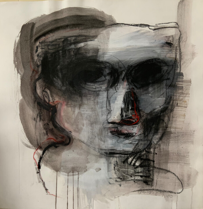 Рисунок под названием "portrait 3" - Brigitte Derbigny, Подлинное произведение искусства, Древесный уголь