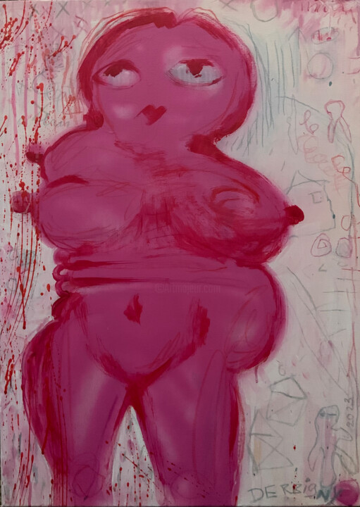 Картина под названием "Mademoiselle Rose" - Brigitte Derbigny, Подлинное произведение искусства, Акрил Установлен на Деревян…