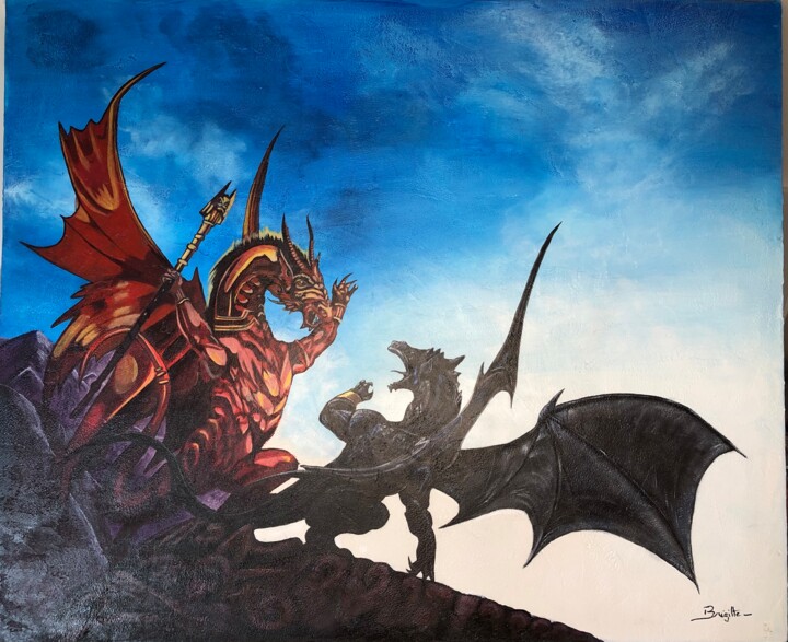 Painting titled "Le combat des Drago…" by Brigitte Dole, Original Artwork, Acrylic