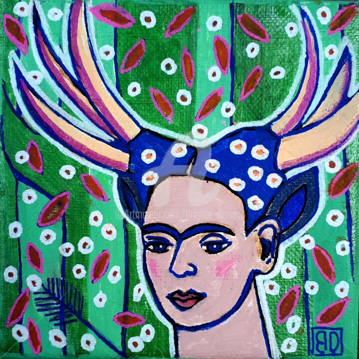 Pintura intitulada "Frida 3" por Brigitte Dravet, Obras de arte originais, Acrílico Montado em Armação em madeira