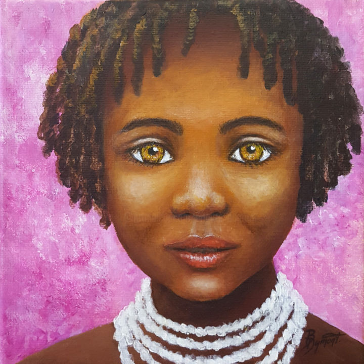 Painting titled "Jeune fille africai…" by Brigitte Dumont, Original Artwork, Acrylic