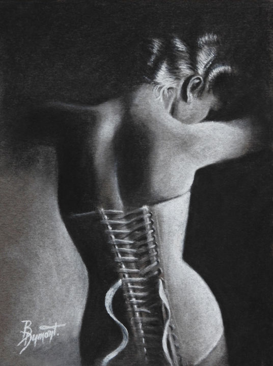 Rysunek zatytułowany „Le corset 2” autorstwa Brigitte Dumont, Oryginalna praca, Pastel