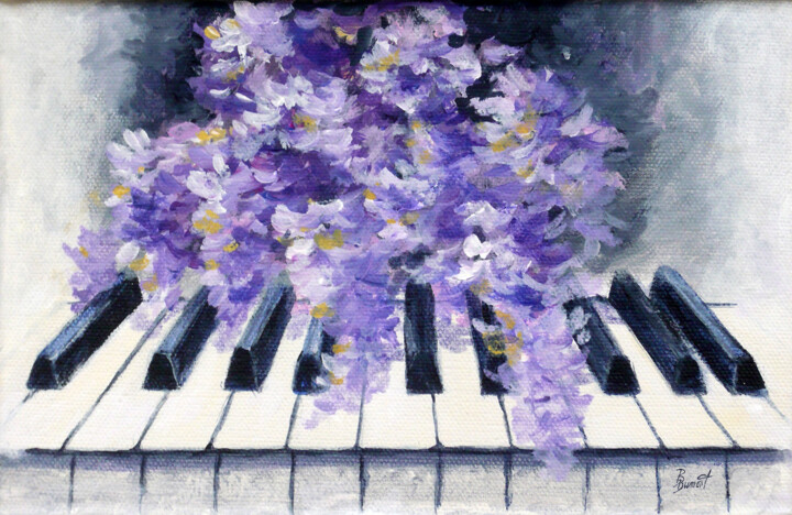 Painting titled "Piano et glycine" by Brigitte Dumont, Original Artwork, Acrylic