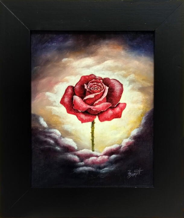 Painting titled "La rose" by Brigitte Dumont, Original Artwork, Oil