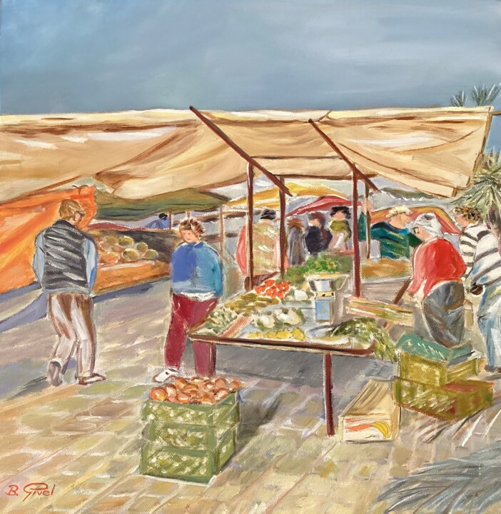 Painting titled "Au marché" by Brigitte Givel, Original Artwork, Oil