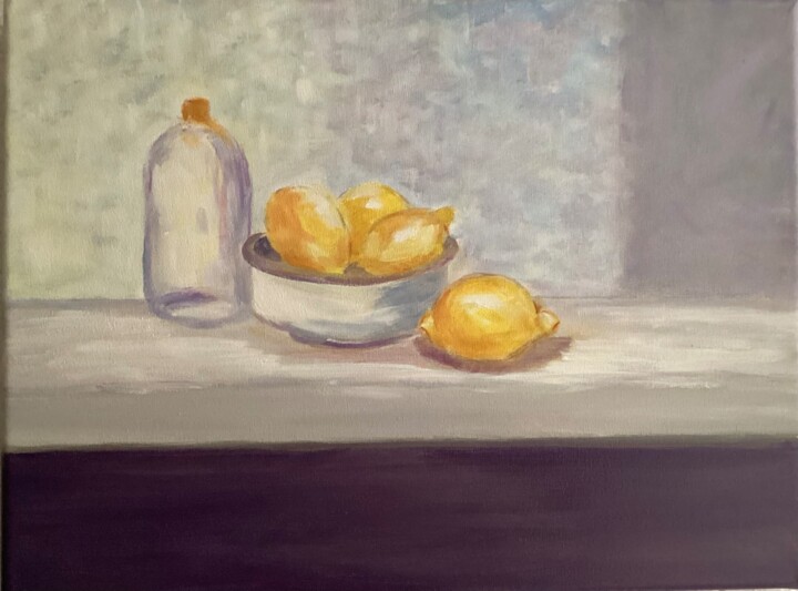 Painting titled "Citrons" by Brigitte Givel, Original Artwork, Oil