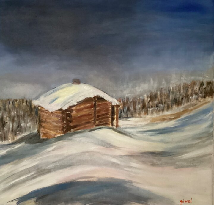 Schilderij getiteld "Chalet" door Brigitte Givel, Origineel Kunstwerk, Olie