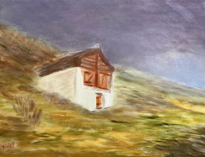 Painting titled "Grange" by Brigitte Givel, Original Artwork, Oil